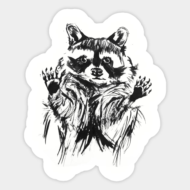 Trash Panda Boy - Raccoon Ink Illustration Sticker by GeorgiaGoddard